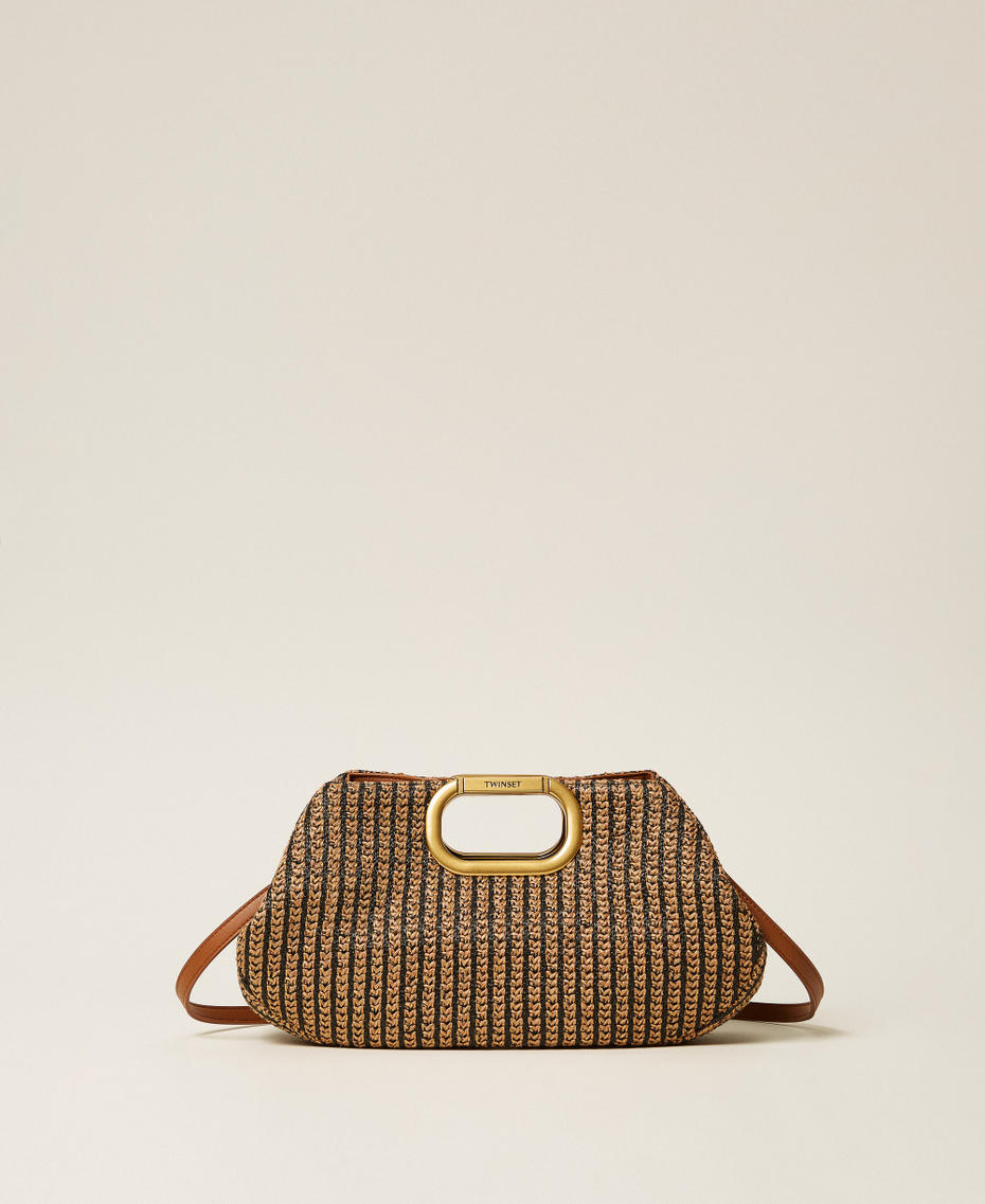 Straw jacquard maxi clutch Two-tone "Leather" Brown / Black Woman 261TB7500_06228_01