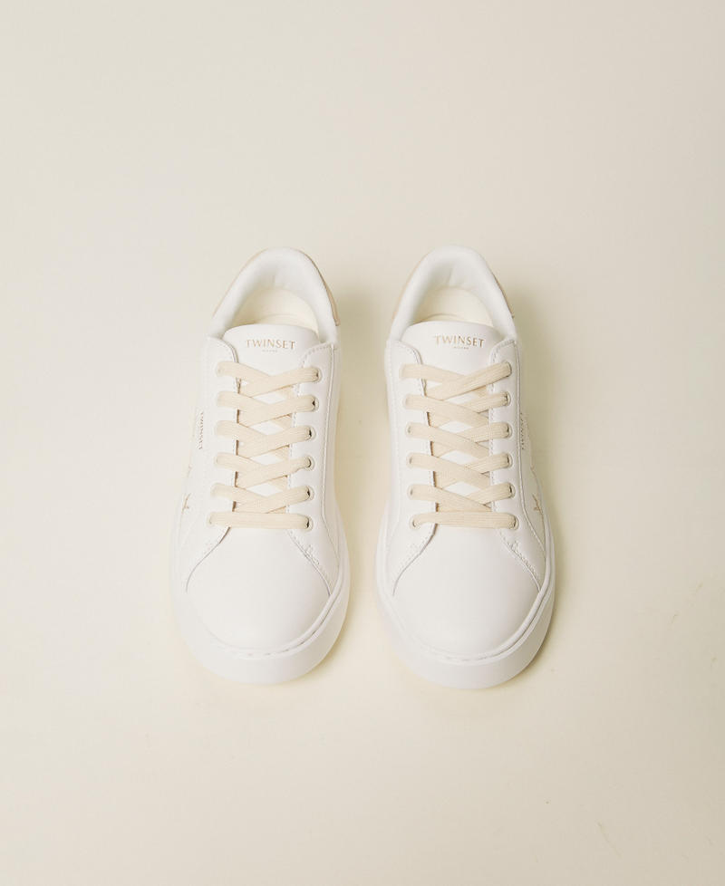 Leather trainers with floral embroidery Platinum Floral Print Woman 261TGT124_13543_04