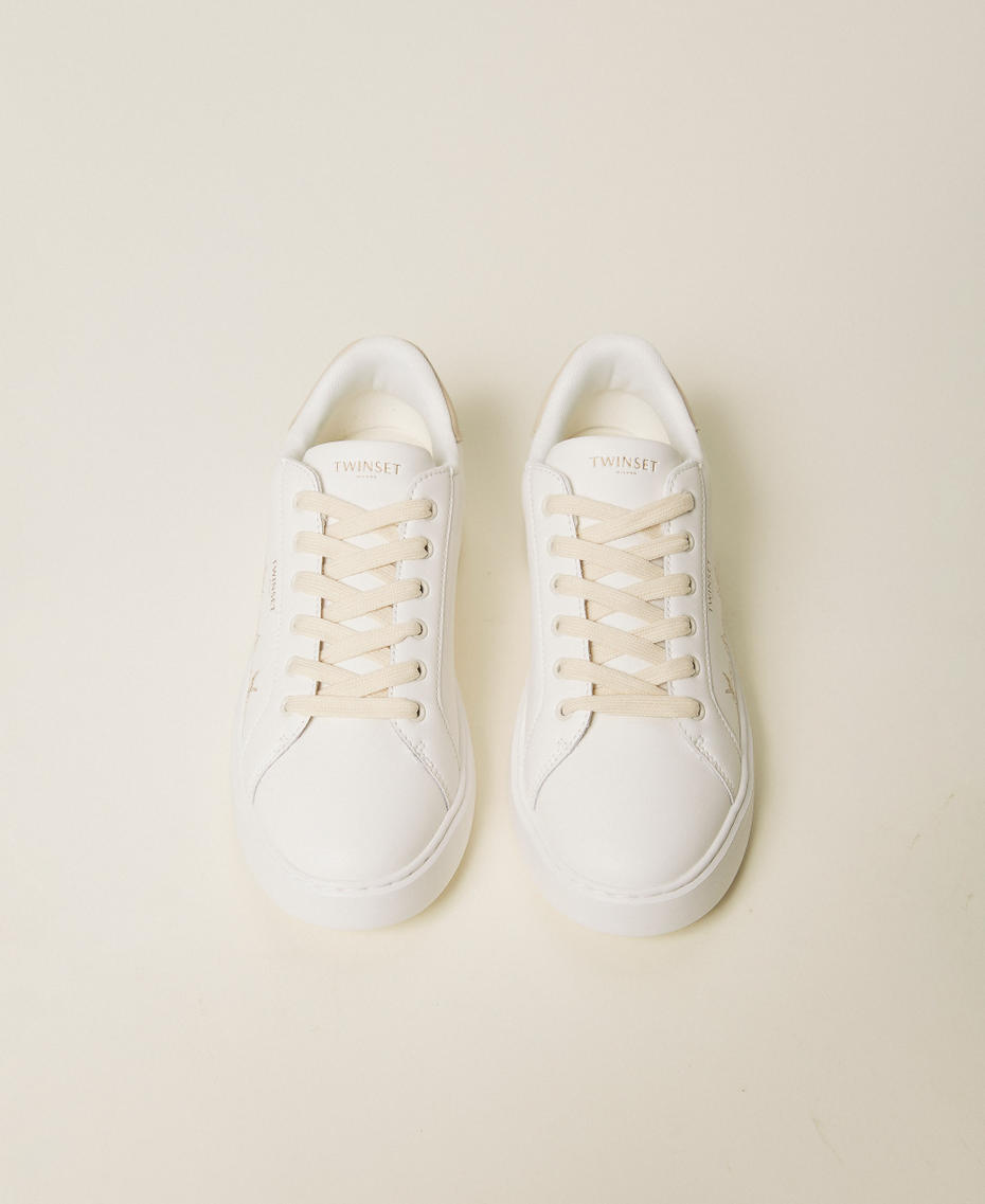 Leather trainers with floral embroidery Platinum Floral Print Woman 261TGT124_13543_04