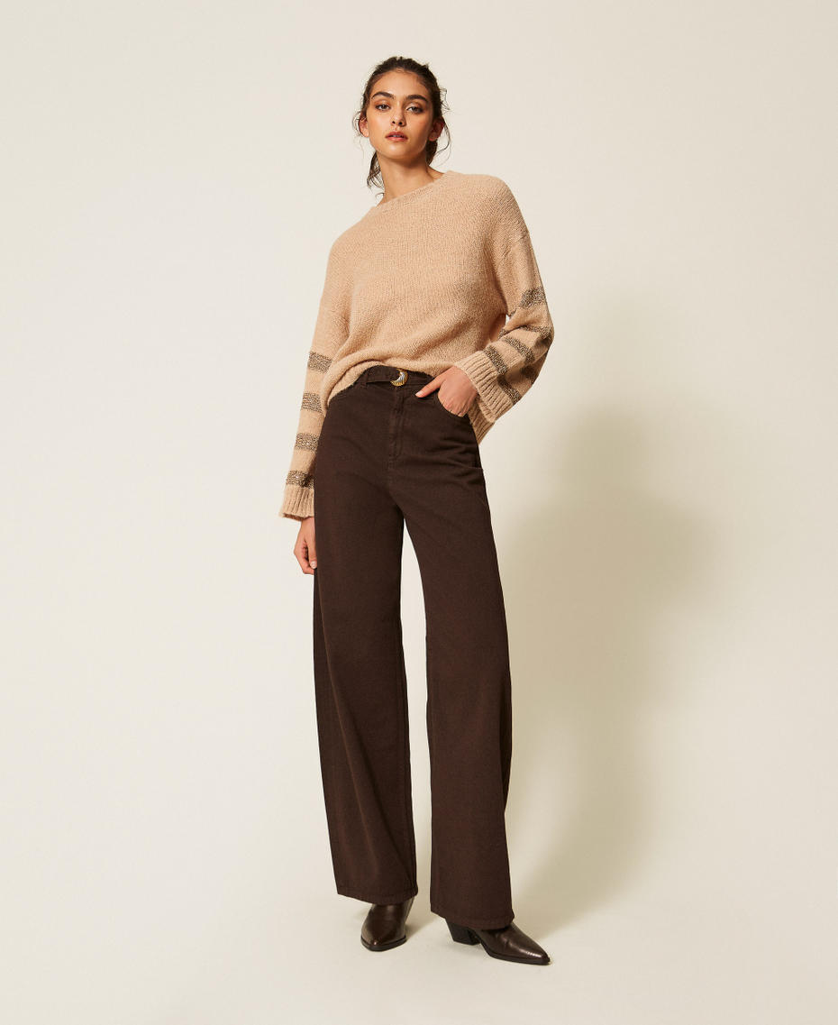 Alpaca blend striped jumper Sandy Brown/Hemp Beige - Gold Woman 262TP3530_13825_T0