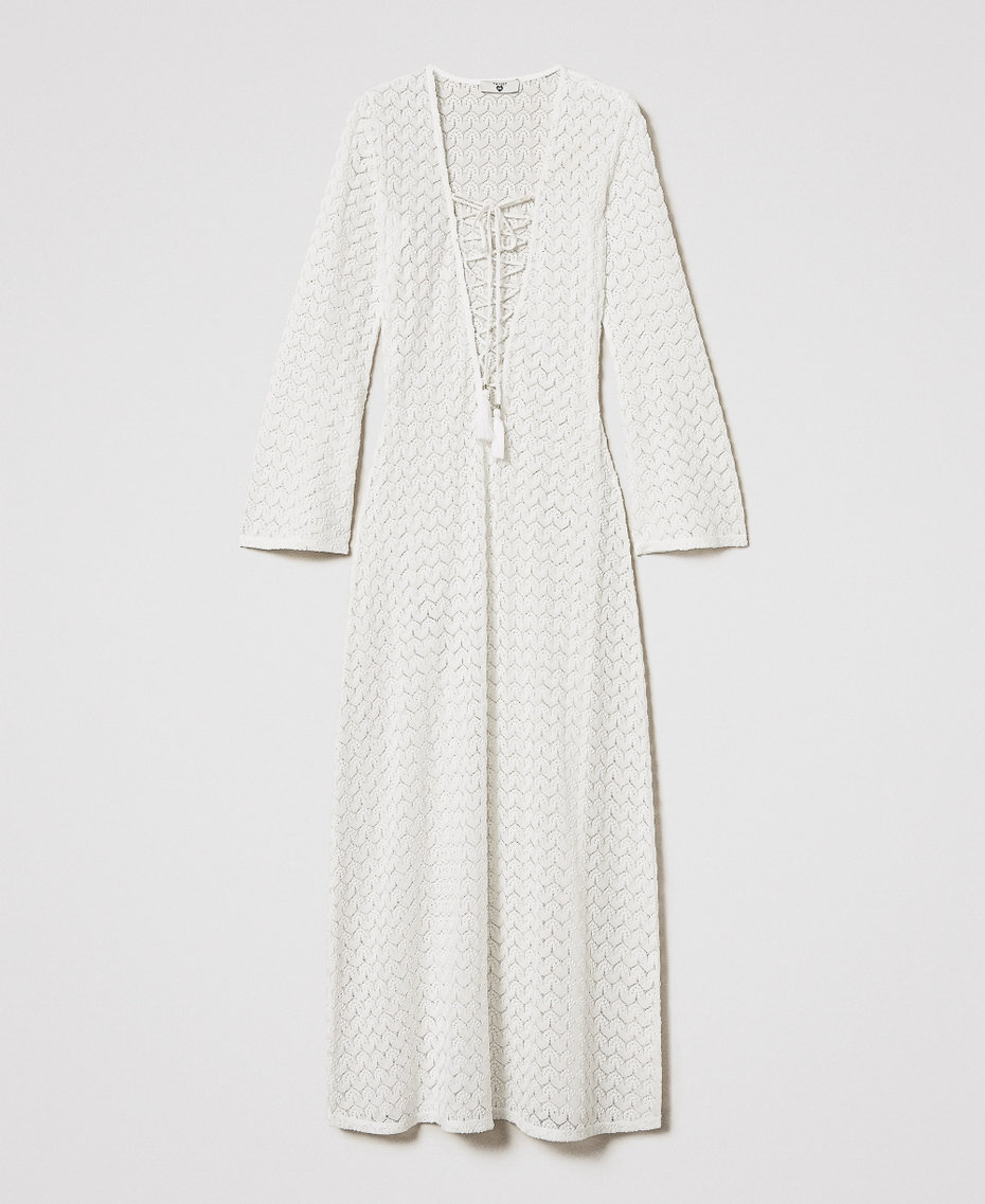 Long crochet kaftan Sugar White Woman 251LM2HEE_00632_S0