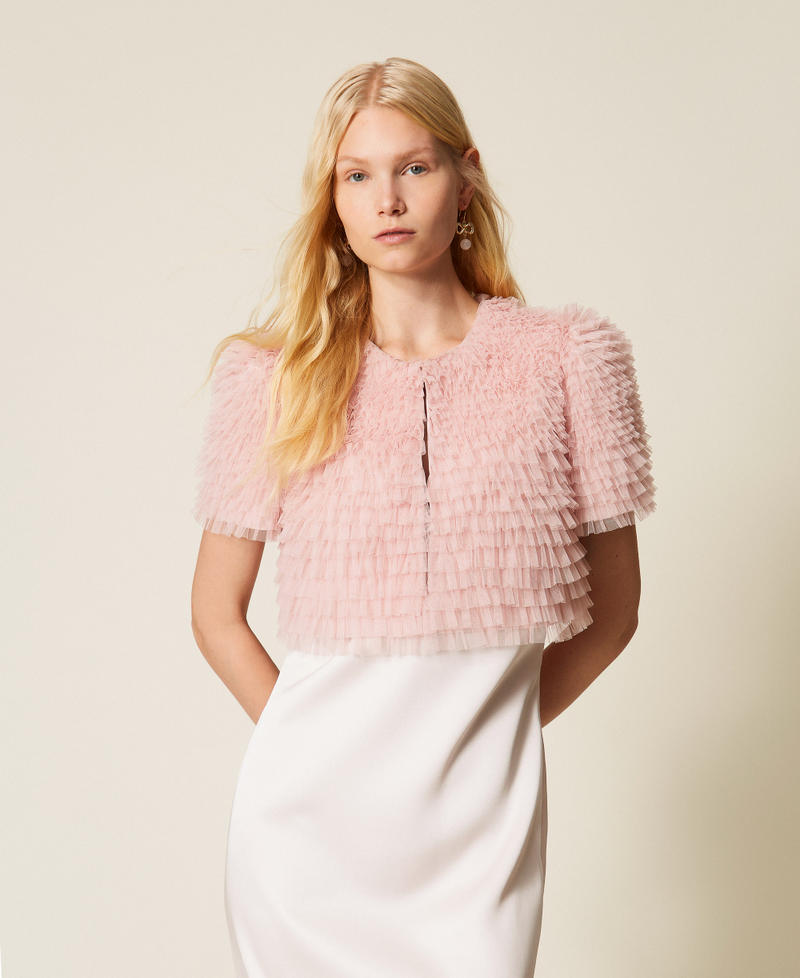 Cropped tulle ruffle jacket "Dance" Pink Woman 261TP2573_00816_02