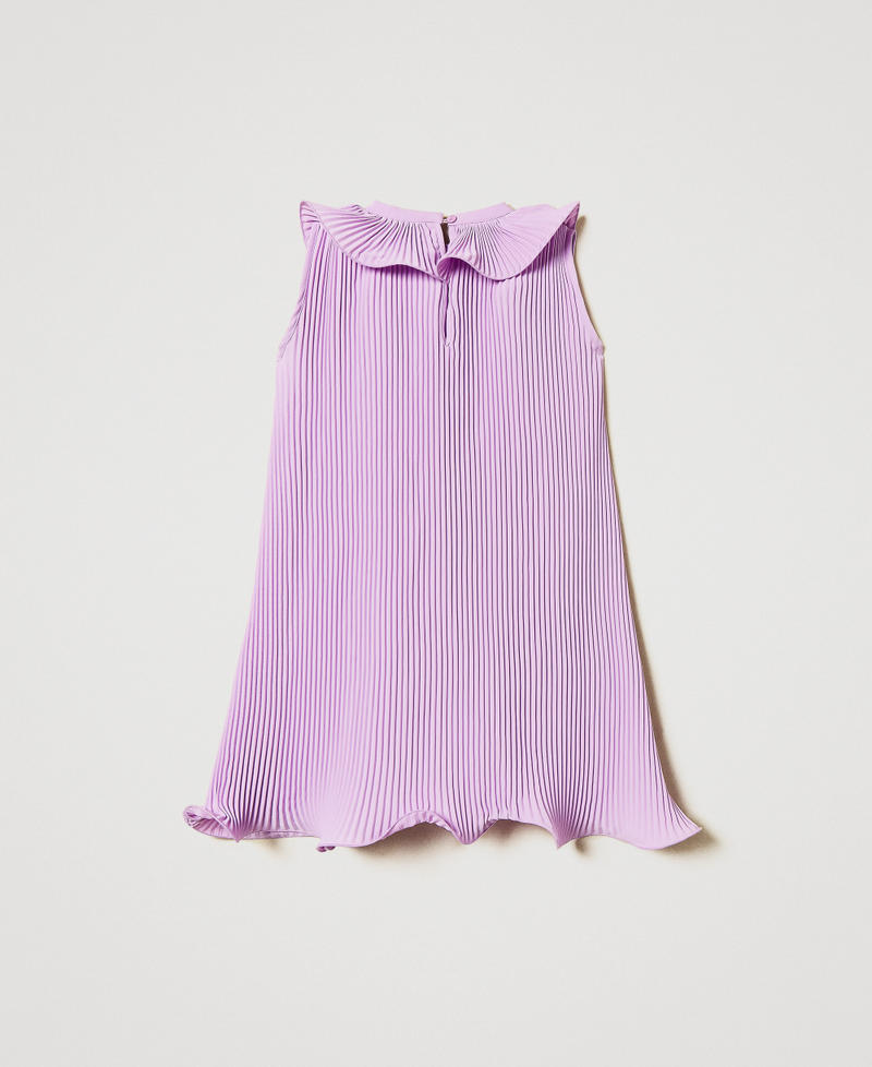 Pleated crêpe de Chine short dress Pastel Violet Girl 251GJ2QQ6_11862_S1