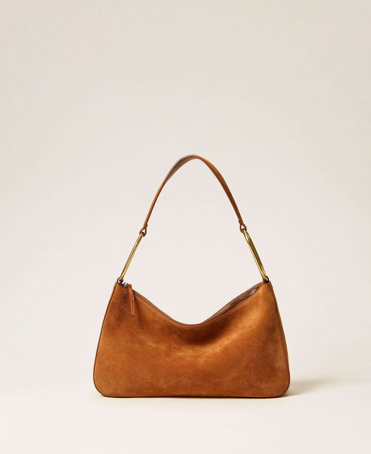 Twinset Women's "Bubinga Wood" Brown 'Liliane' Medium Suede Bag With Rings