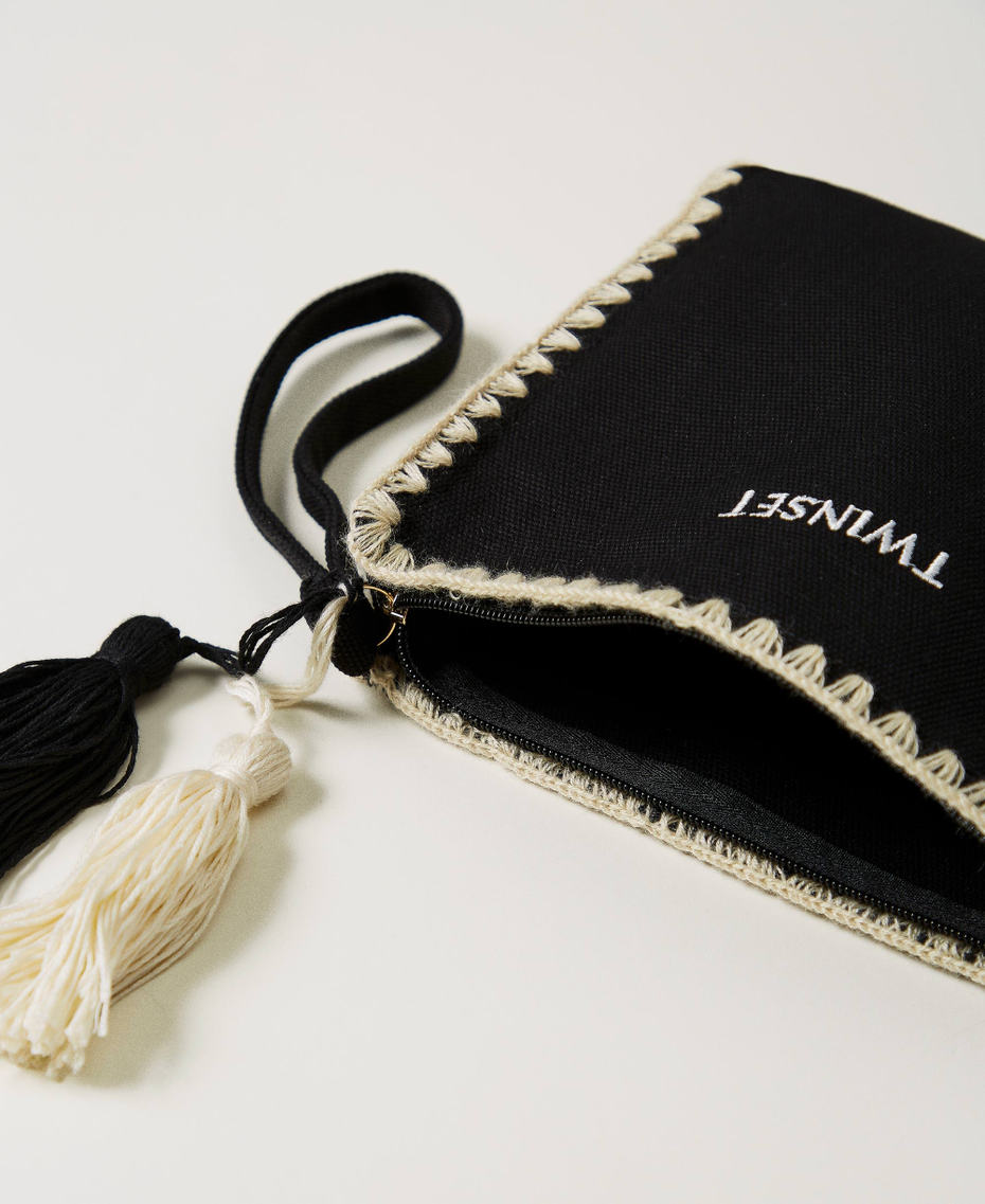 Pochette in canvas con ricamo Nero Donna 251LB7AGG_00006_04