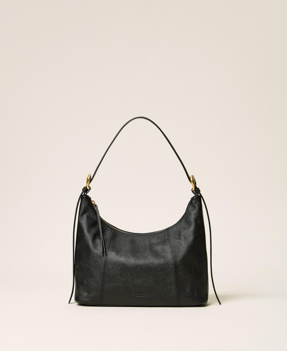 Hobo-Bag aus Leder mit verstellbarem Riemen Schwarz Frau 262TB7191_00006_01