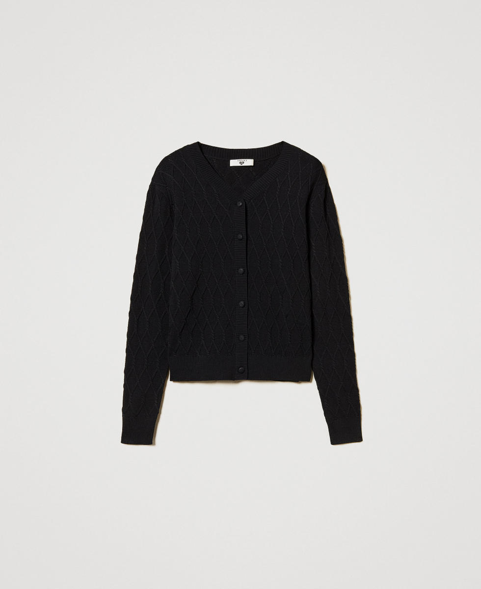 Lozenge pattern knit cardigan Black Woman 251LL3HBB_00006_S0