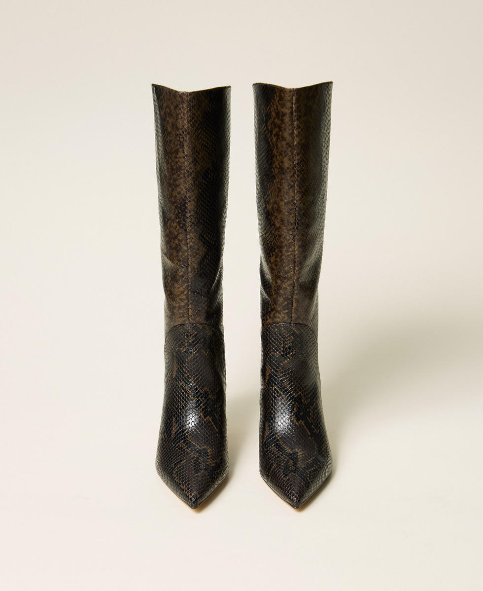 Bottes montantes en cuir imprim&eacute; python Imprim&eacute; Python Marron Coffee Femme 262TGT074_14054_04