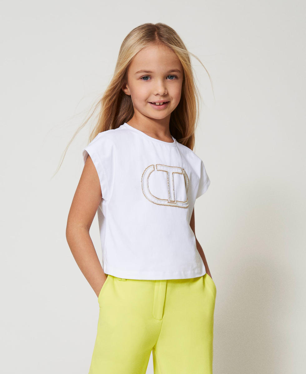 T-shirt with embroidered Oval T "Ice" White Girl 251GJ2QR1_00808_01