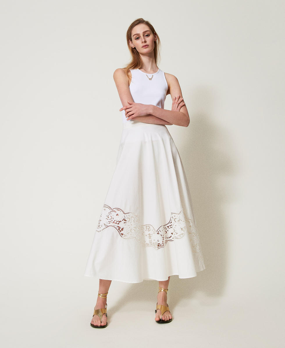 スカート TWINSET SS25 Sangallo skirt (251TT2332 00282) Long skirt in broderie anglaise poplin Woman, White