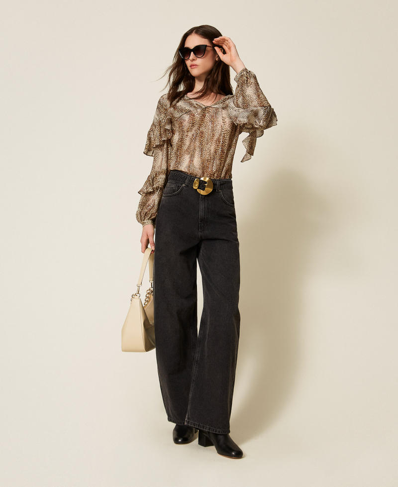 Animal print creponne blouse Brown Animal Print Lurex Stripe Woman 252TT2352_12895_T0