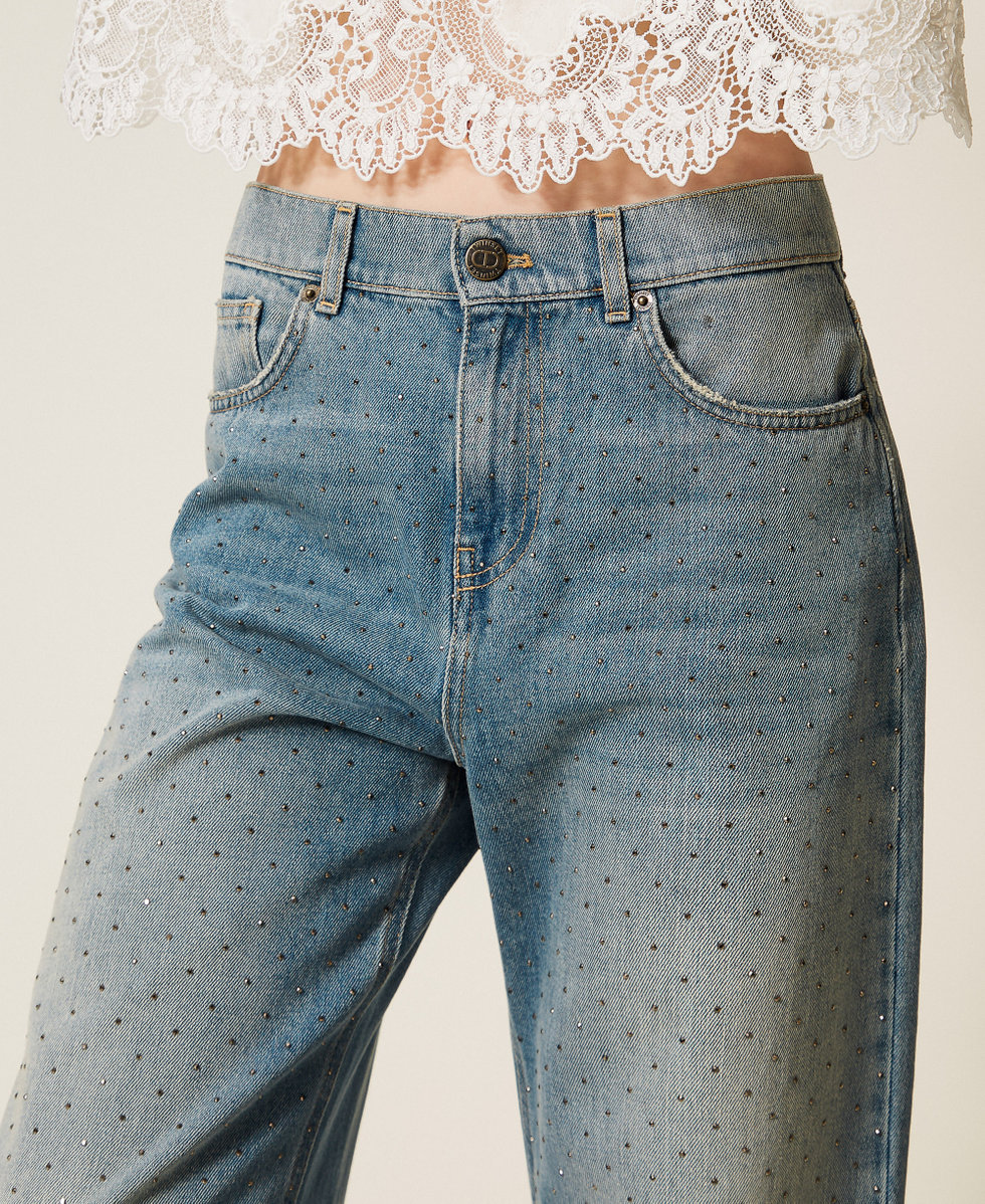 Jean cinq poches avec strass Denim Clair Femme 252TT2270_03498_04