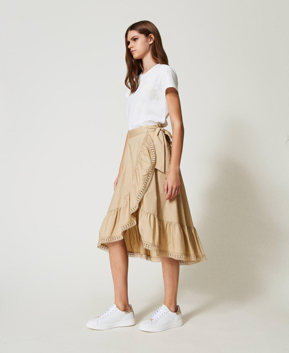 Asymmetric poplin midi skirt Natural Beige Woman 251LB2KDD_12129_01