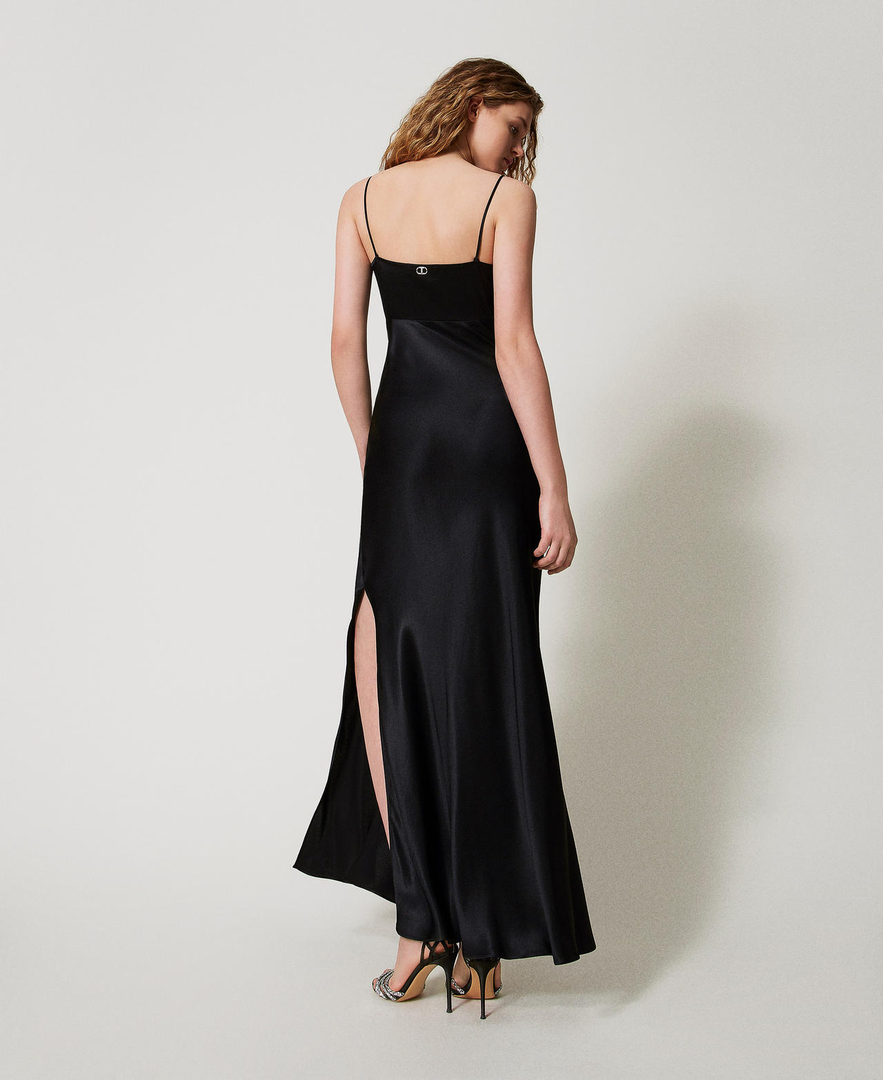 Long satin slip dress Black Woman 251TP2653_00006_03