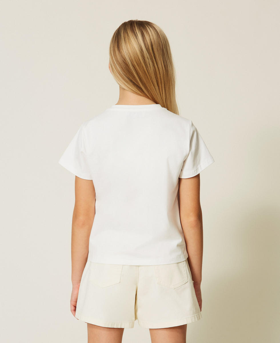T-shirt regular con ricamo Bicolor Off White / Marrone"Dark Root" Bambina 261GJ2251_13378_03