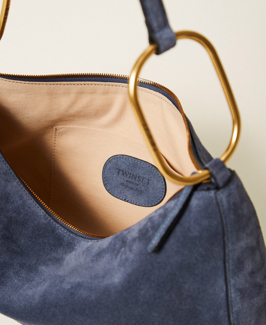 'Liliane' medium suede bag with rings “True Navy” Blue Woman 261TB7086_05259_04