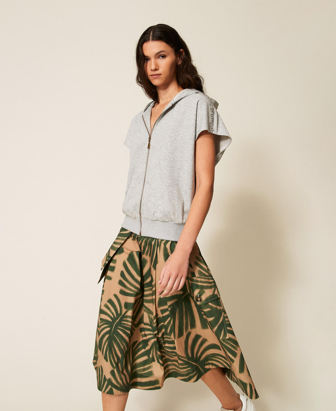 Midirock aus Popeline mit Print Jungle-Print Frau 261LL2TBB_13301_02