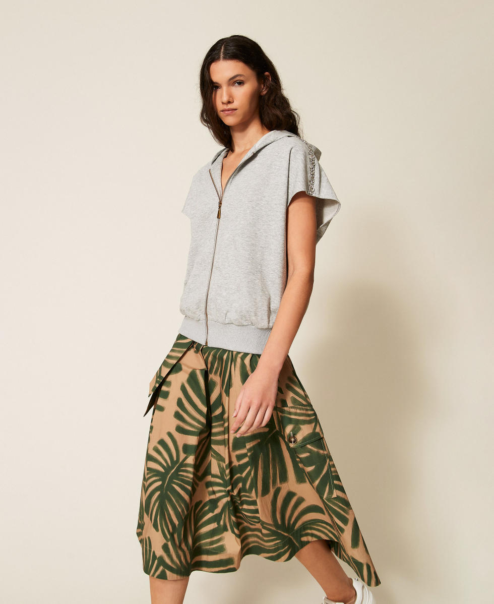Jupe mi-longue en popeline avec imprim&eacute; Imprim&eacute; Jungle Femme 261LL2TBB_13301_02