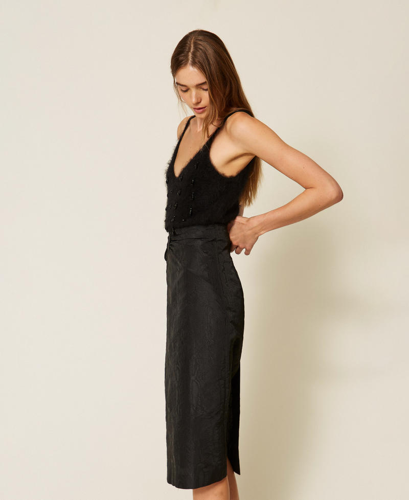 Midi moir&eacute; skirt with bow Black Woman 262TT2582_00006_02
