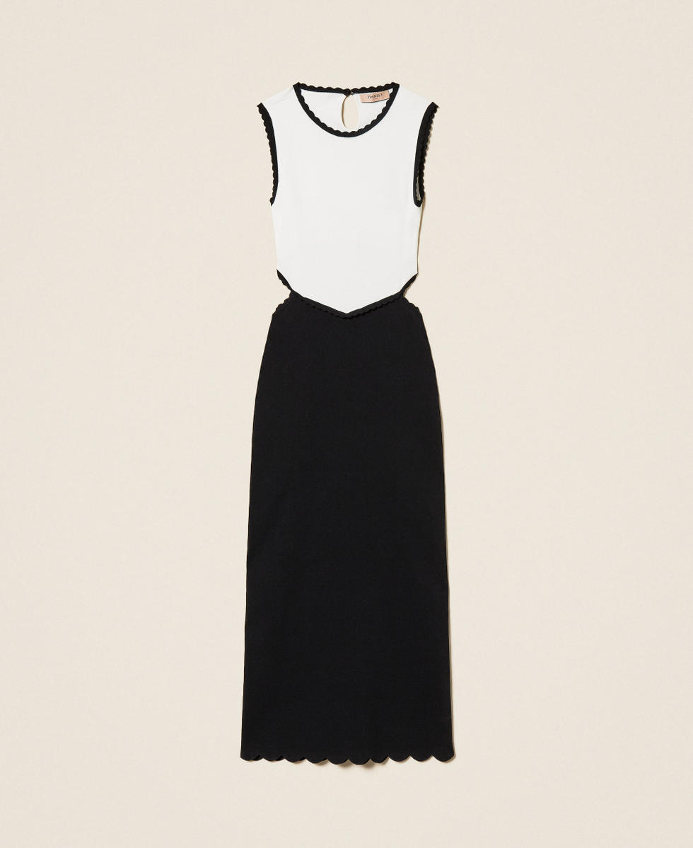 Zweifarbiges Maxi-Strickkleid Zweifarbig Schwarz / Schneewei&szlig; Frau 261TP3372_12063_S0
