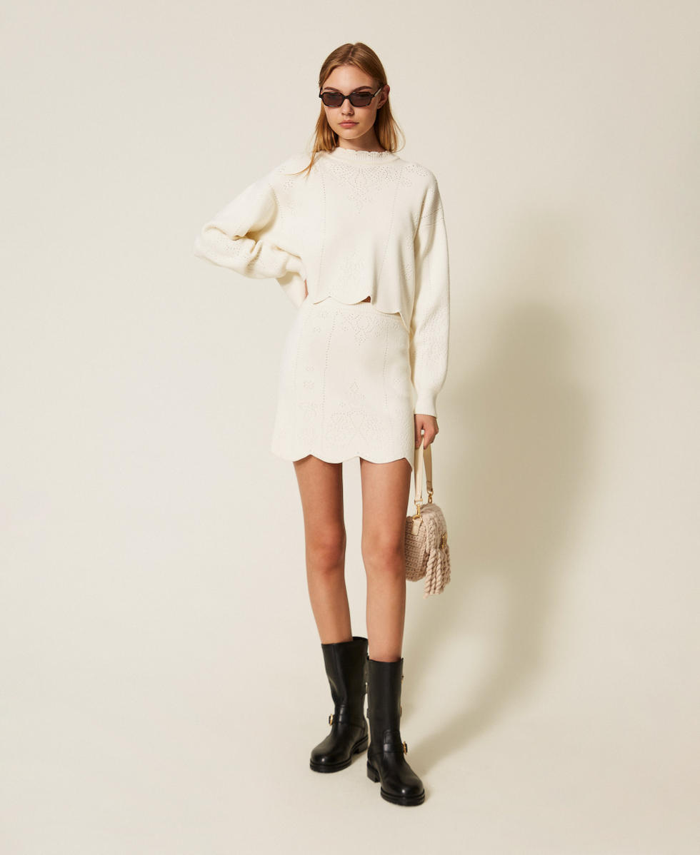 Scalloped hem knit mini skirt White Snow Woman 252TT3212_00282_T0