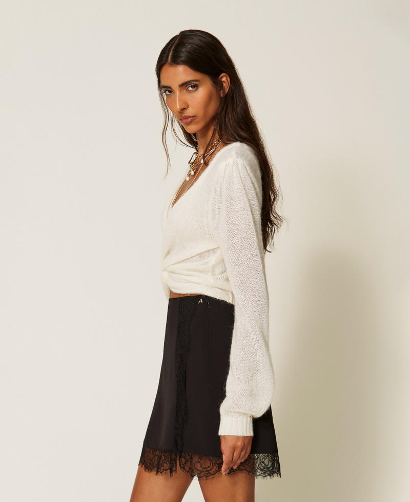 Minigonna in cr&ecirc;pe con pizzo Nero Donna 262AT2071_00006_02
