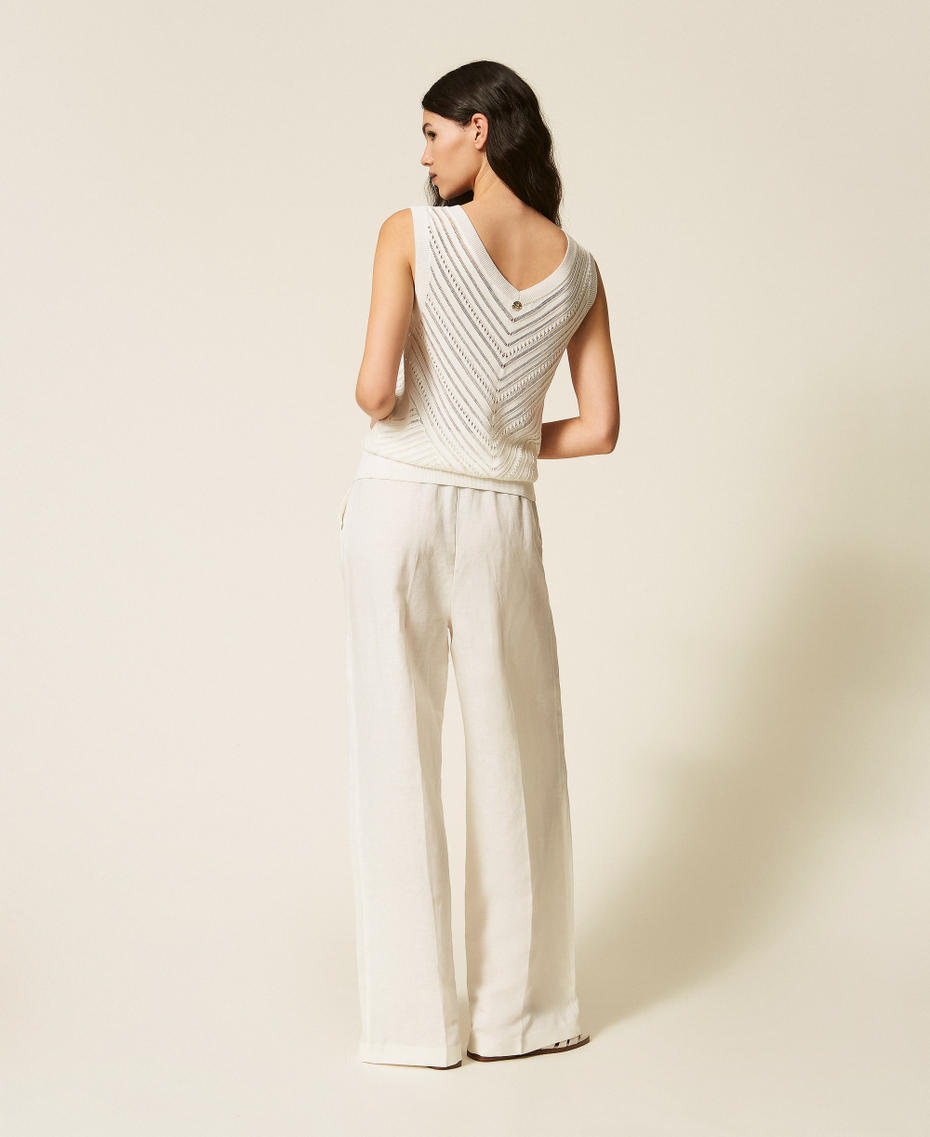 Linen blend palazzo trousers Milk Woman 261AP2324_12577_03