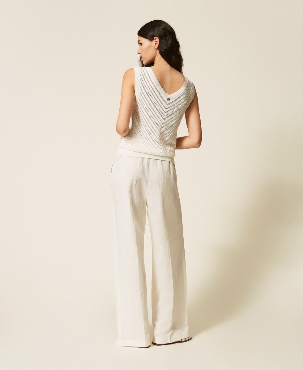 Pantalones palazzo de mezcla de lino Milk Mujer 261AP2324_12577_03