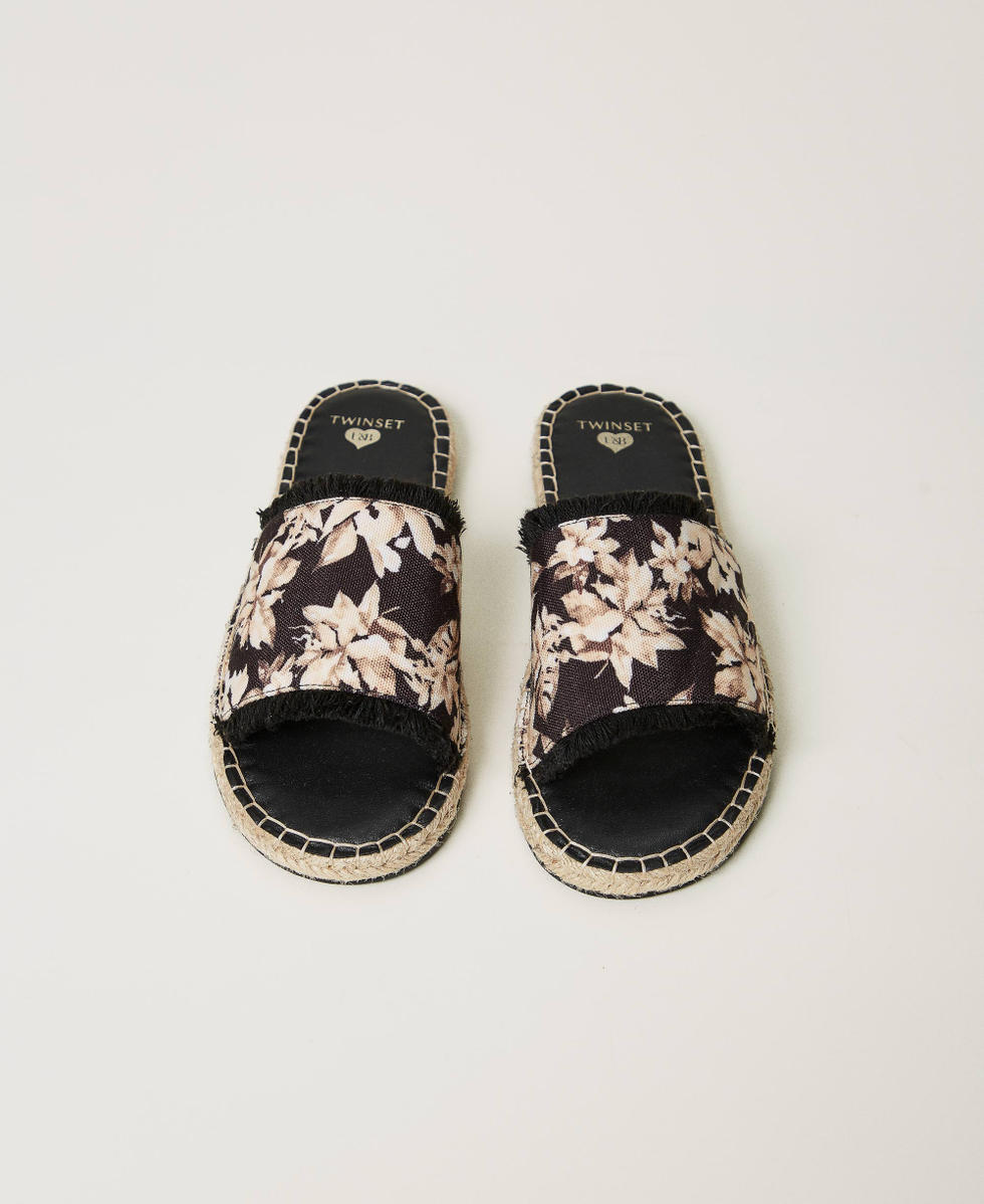 Slide sandals with floral print Black/Natural Beige Floral Print Woman 251LBP010_12195_04