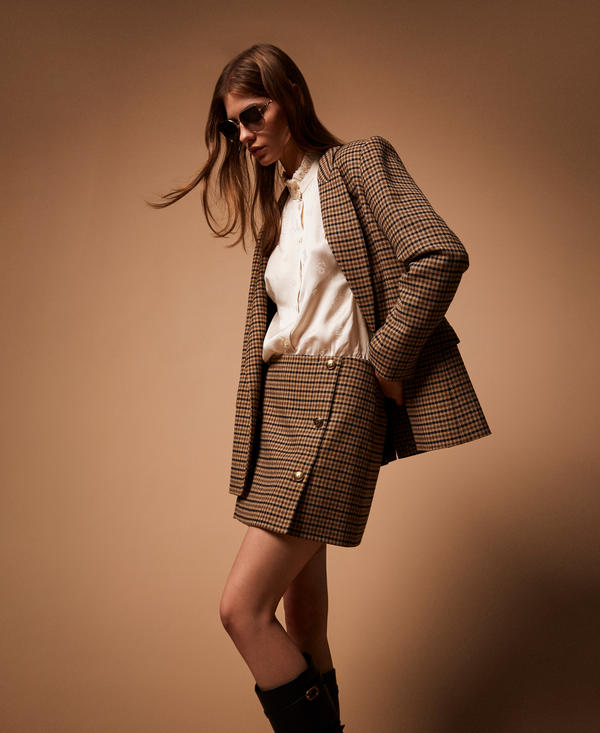 Wool blend chequered mini skirt