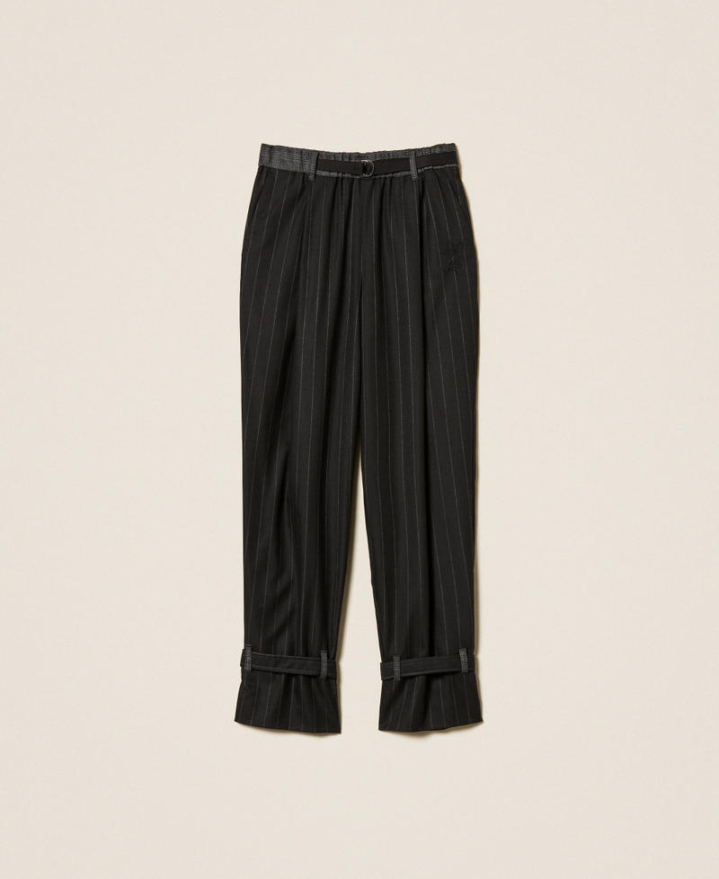 MYFO striped trousers with straps Black Pinstripe Woman 252AQ2042_12849_S0