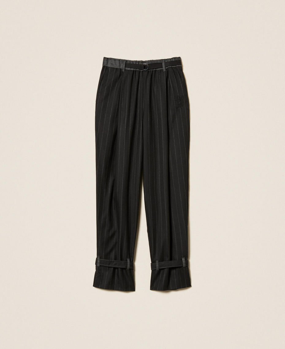 MYFO striped trousers with straps Black Pinstripe Woman 252AQ2042_12849_S0