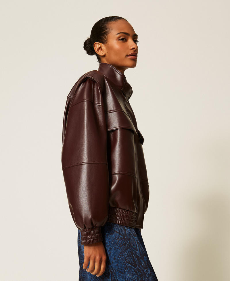 Faux leather bomber jacket with pockets Dark Bordeaux Woman 262TT2060_14057_02