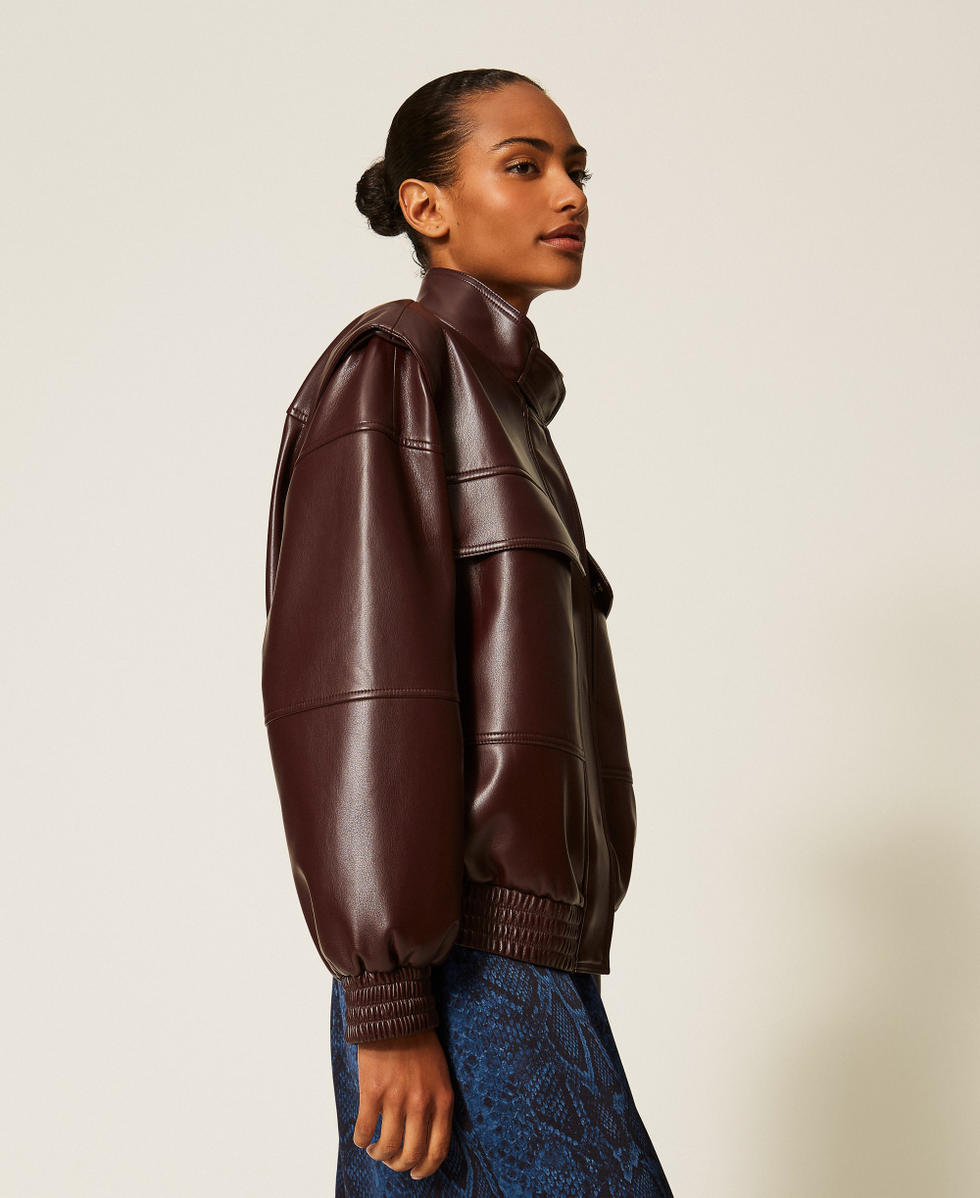 Bomber effet cuir avec poches Bordeaux Fonc&eacute; Femme 262TT2060_14057_02