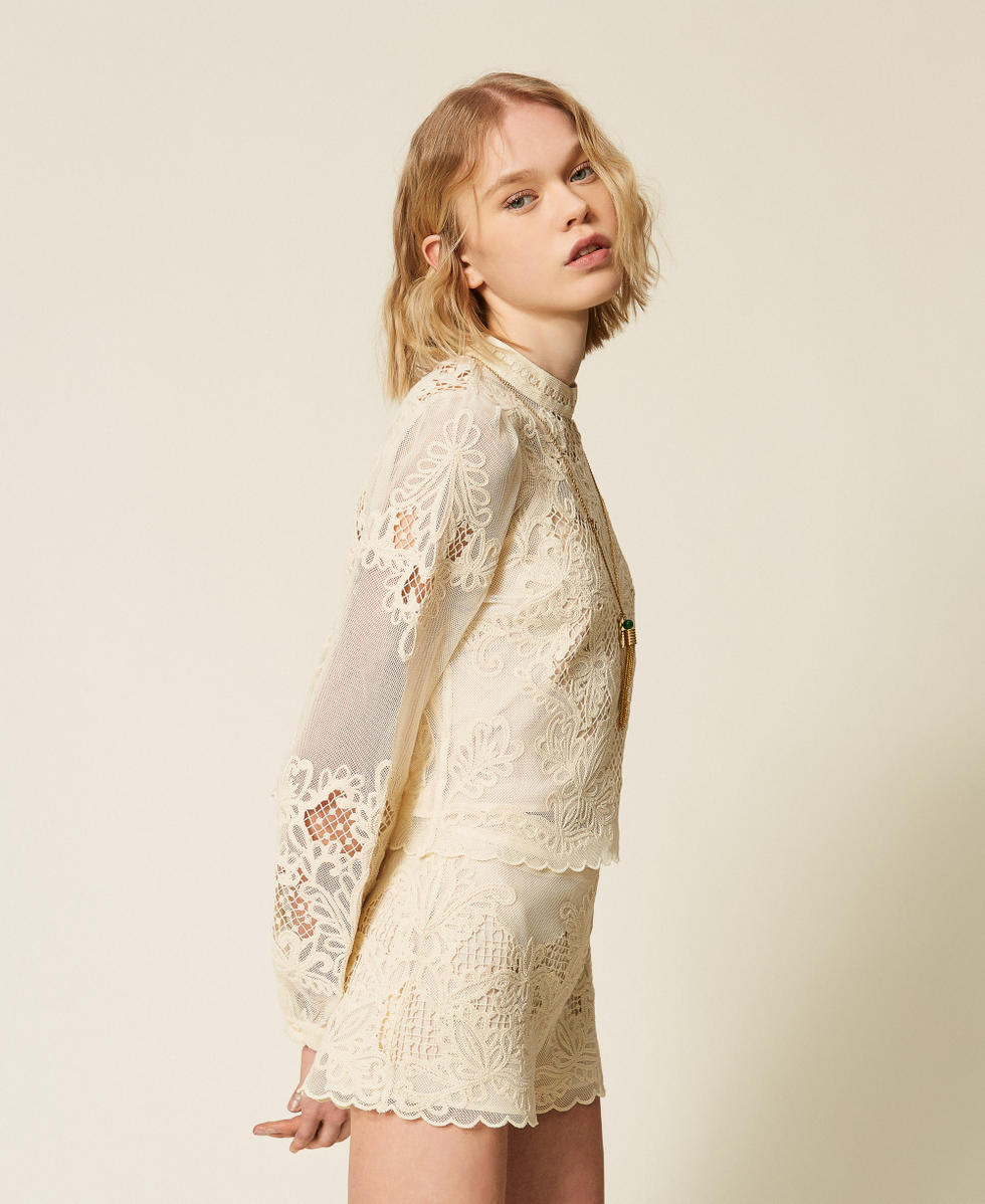 Blusa de rejilla con bordado Blanco Nieve Mujer 261TQ2010_00282_02