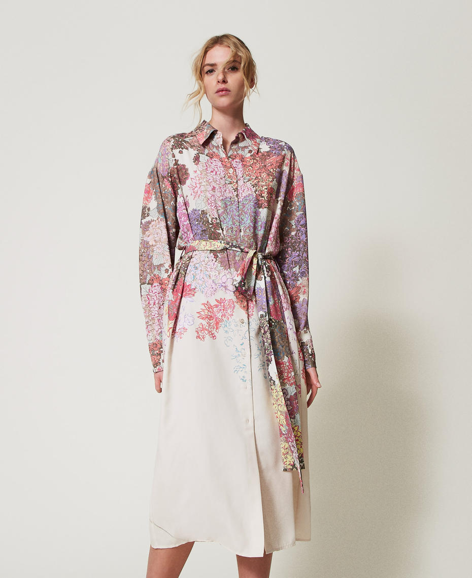 Langes Hemdblusenkleid MYFO mit Blumenmotiv Summer Sand Camouflower Frau 251AQ2070_12416_05