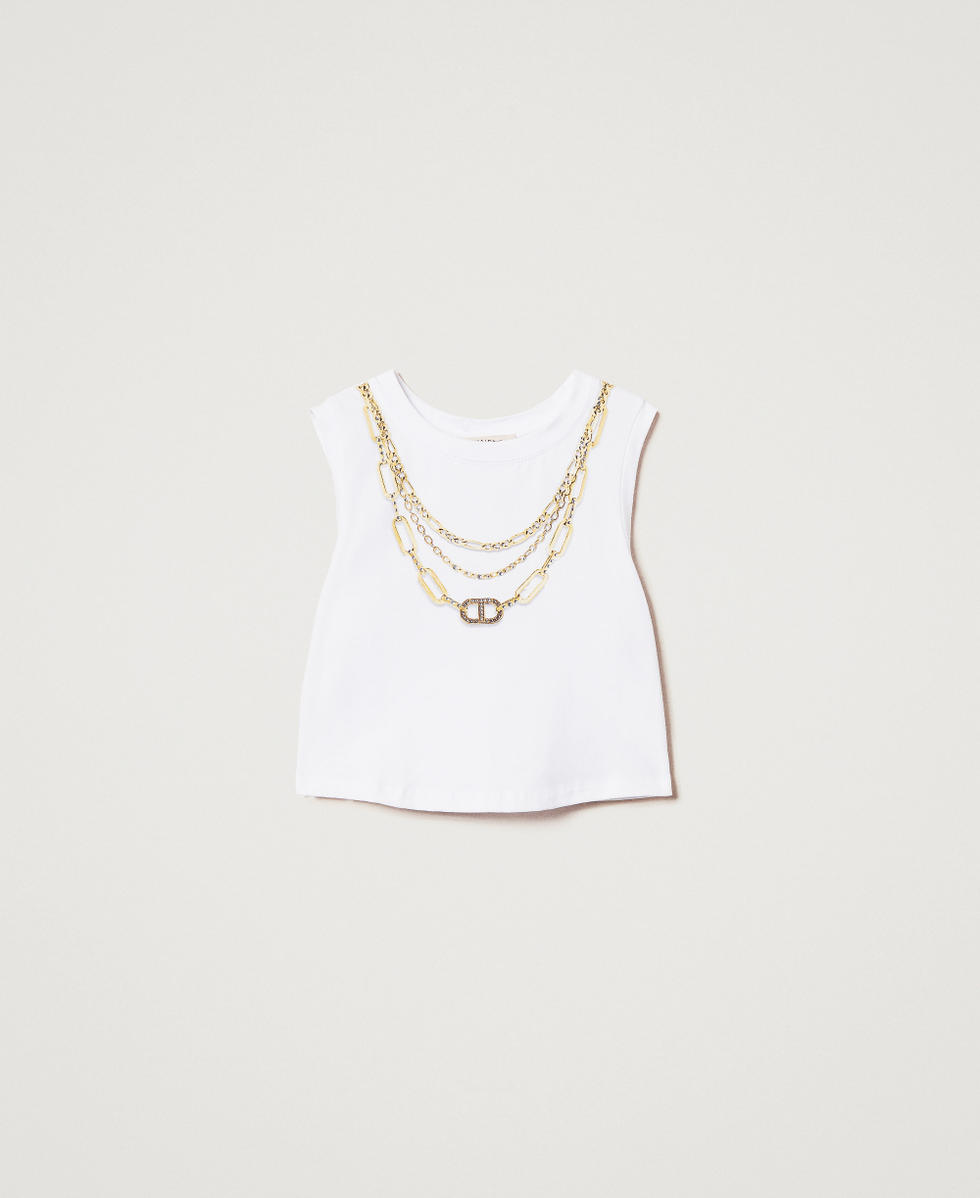 Top cropped con estampado y strass Estampado Collar / Ice Ni&ntilde;a 251GJ2483_12333_S0