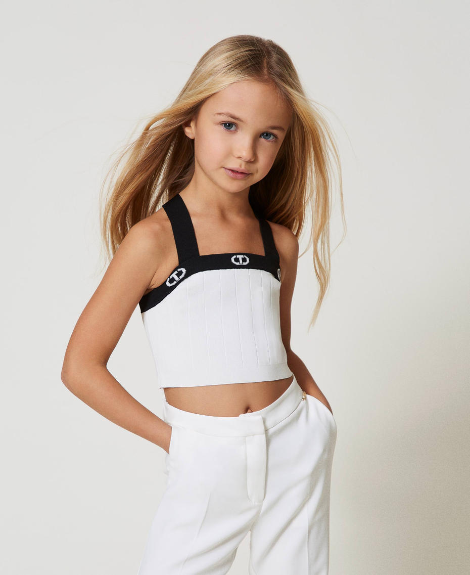 Rib knit top Bicolour "Ice" White / Black Girl 251GJ3QW2_02849_01