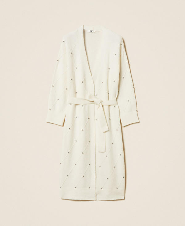 Cardigan lungo a rombi con ricamo