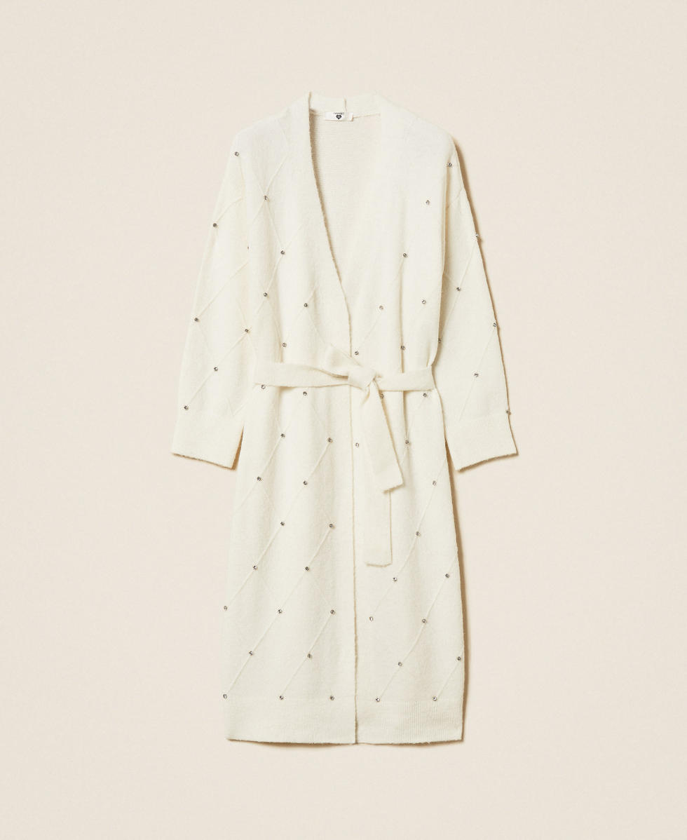 Cardigan long avec losanges et broderie Off White Femme 252LL3ACC_00526_S0