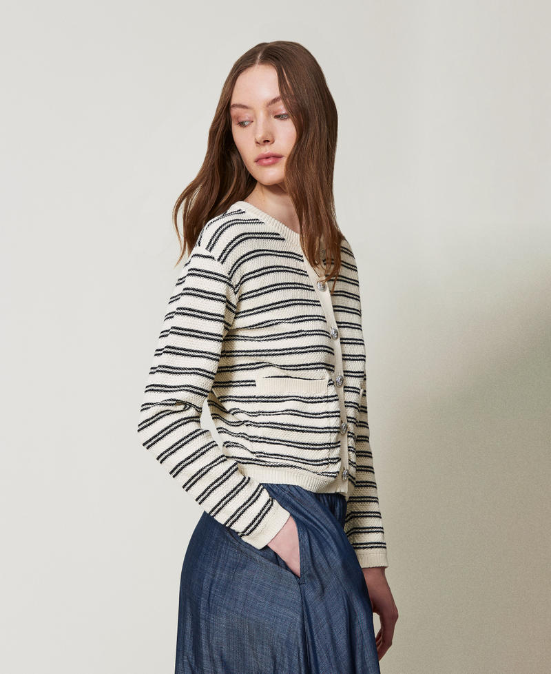 Giacca in maglia a righe Nero / Beige Donna 251LL3QBB_01571_01