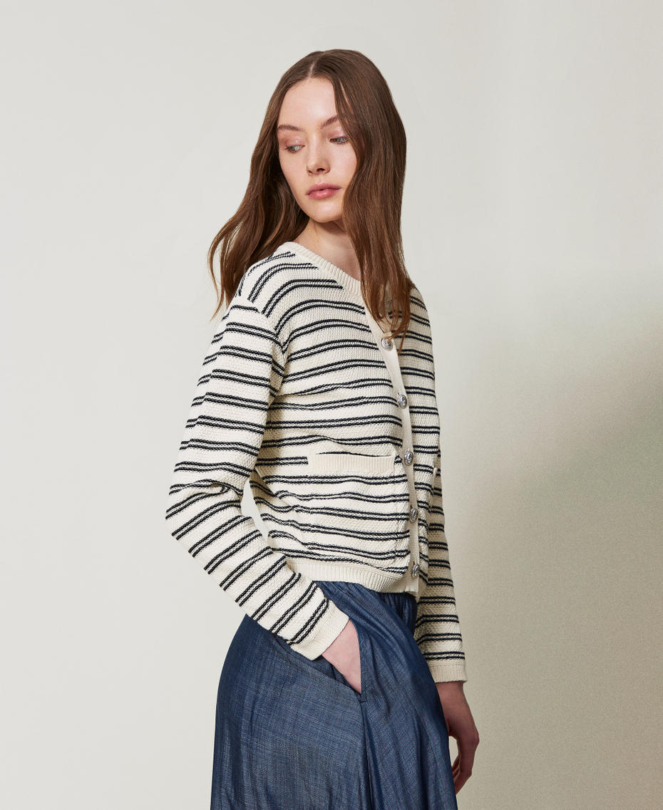 Giacca in maglia a righe Nero / Beige Donna 251LL3QBB_01571_01