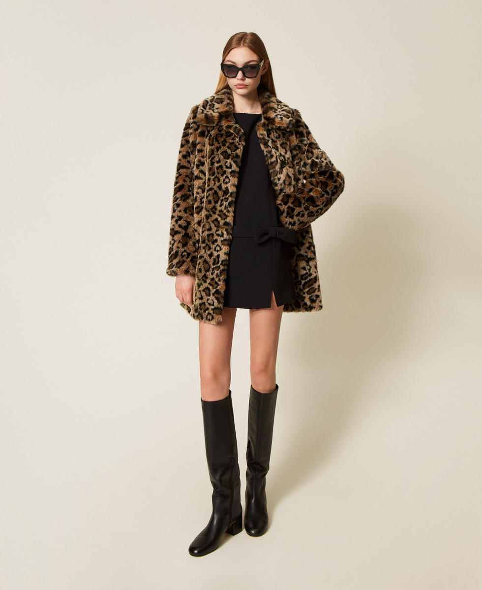 Short crêpe cady dress with bow Black Woman 252TP2306_00006_T0