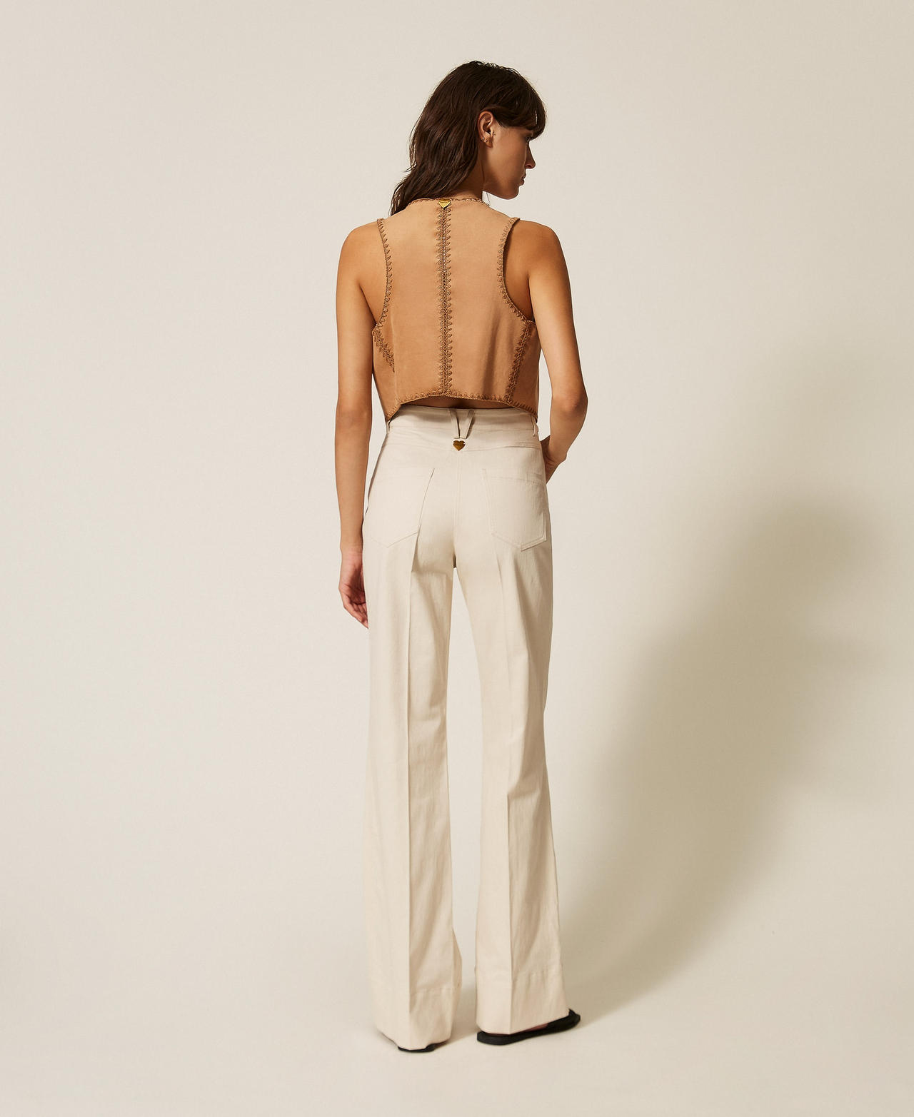 Pantalon ample en bull Blanc Parchemin Femme 261LB2JBB_00461_03