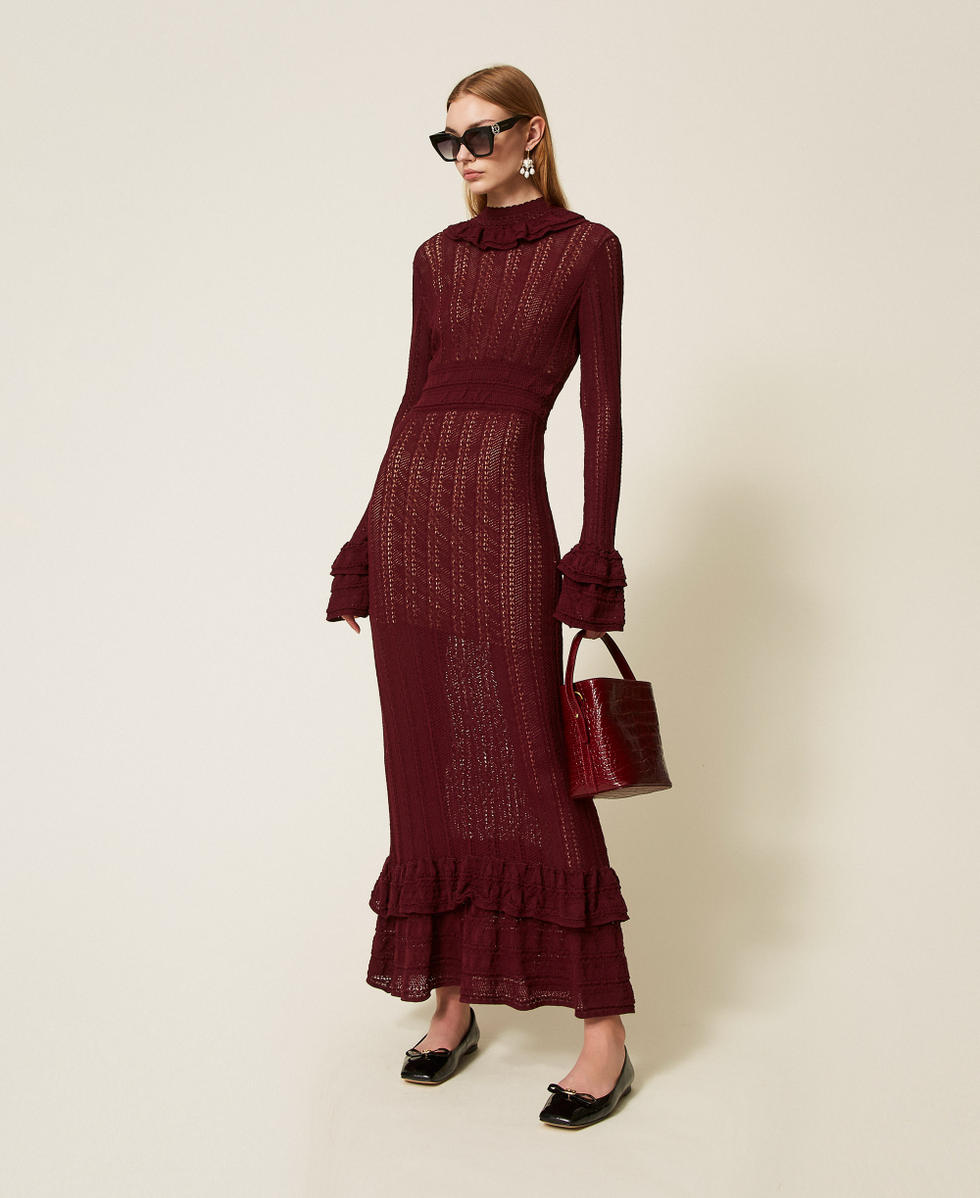 Robe longue en maille avec volants Violet « Winetasting » Femme 252TP3182_05609_01