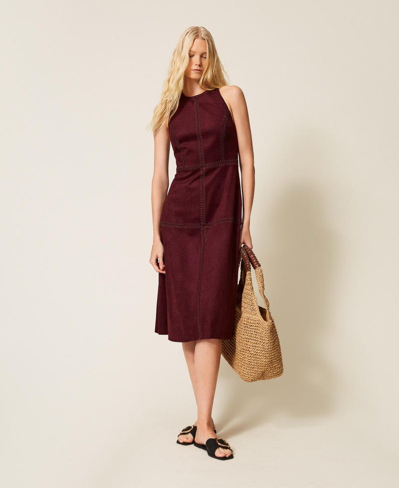 Midi suede dress with embroidery “Wine tasting” Purple Woman 261LB2MCC_05609_01