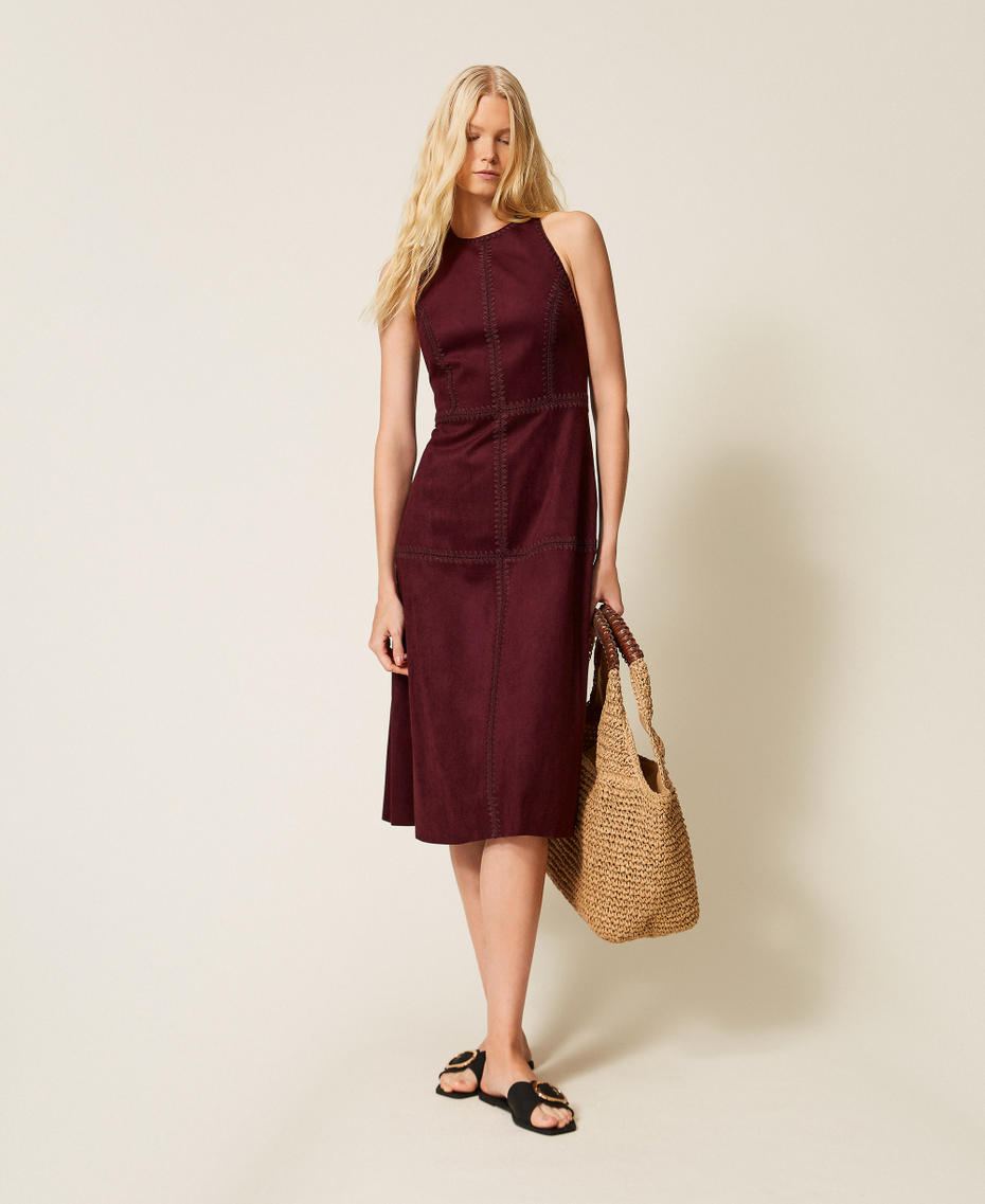 Midi suede dress with embroidery “Wine tasting” Purple Woman 261LB2MCC_05609_01