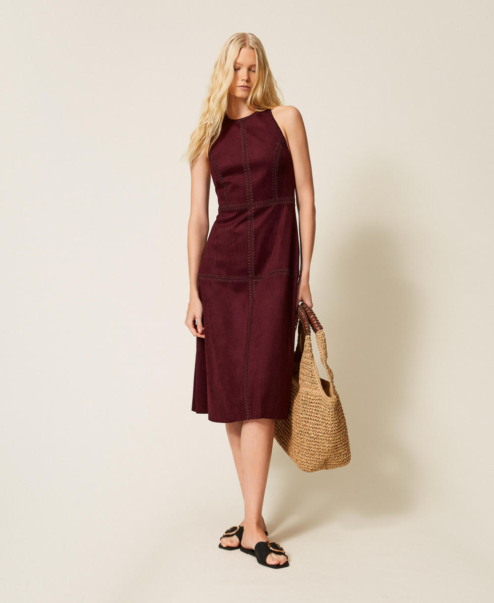 Midi suede dress with embroidery "Wine tasting" Purple Woman 261LB2MCC_05609_01