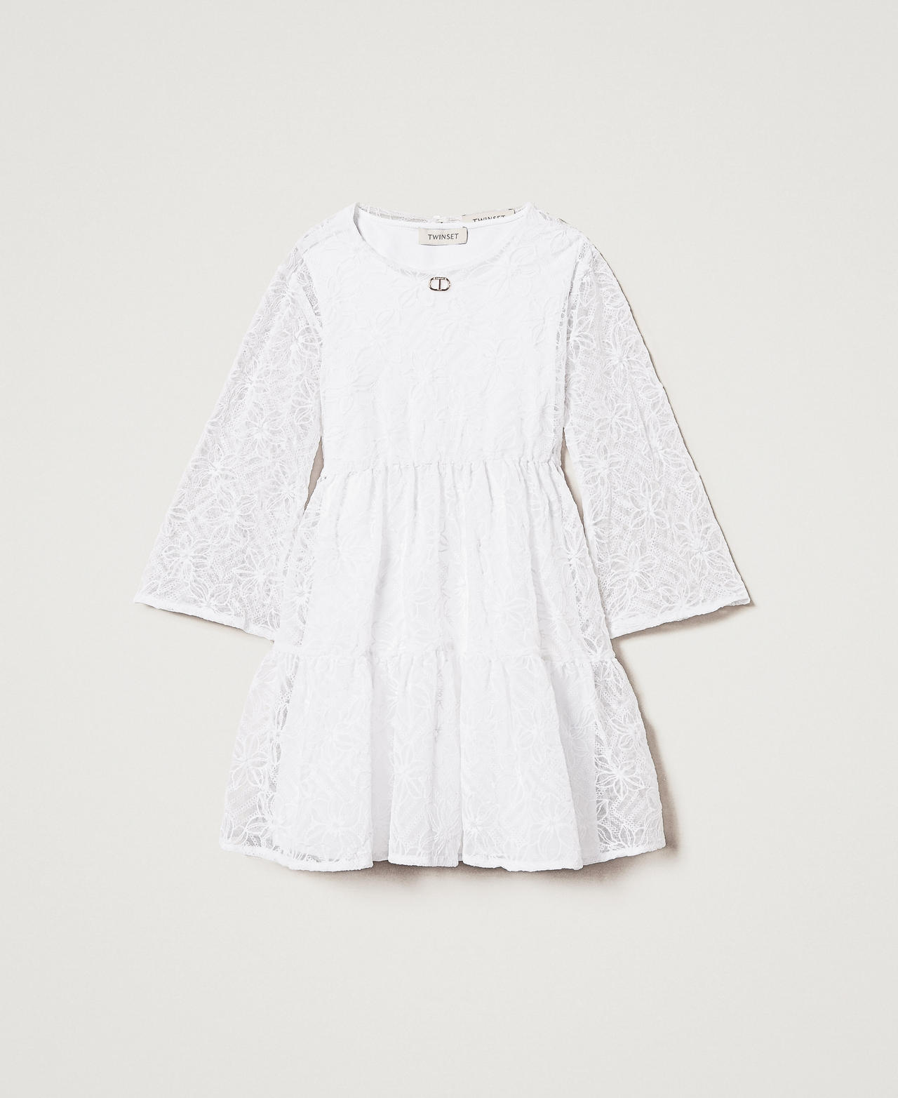Short embroidered tulle dress with flounces "Ice" White Girl 251GJ2525_00808_0S