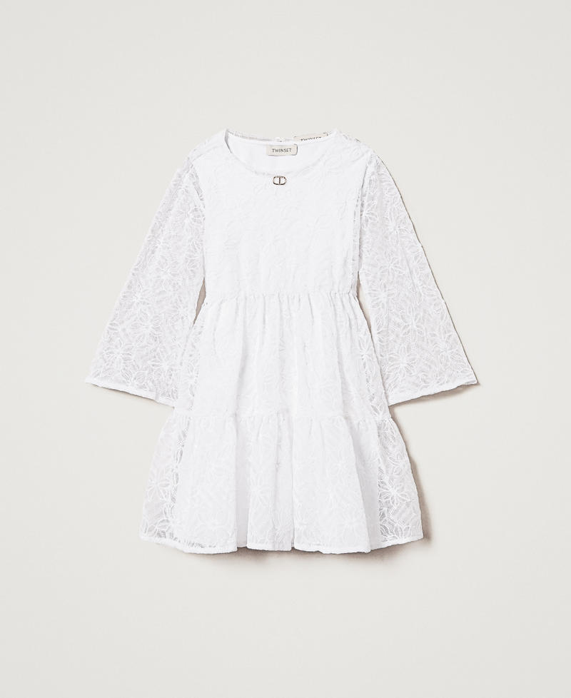 Short embroidered tulle dress with flounces "Ice" White Girl 251GJ2525_00808_0S